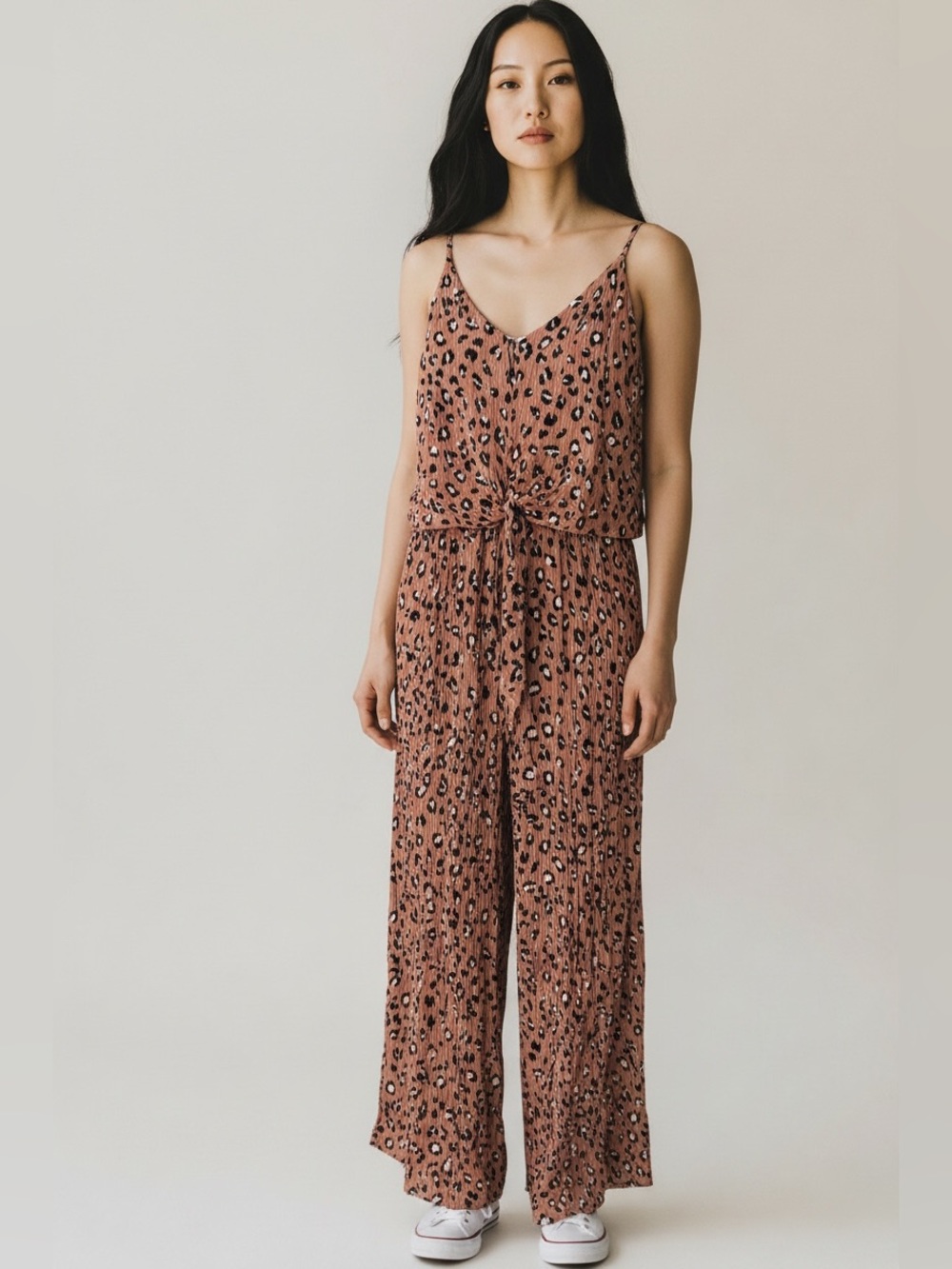 Mustard Seed Rust Leopard Print Wide-Leg Tie-Front Jumpsuit